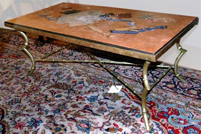 Lot 3208 - Brass and Scagliola Low Table Height 17 1/4...