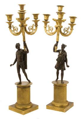 Lot 285 - Pair of Empire Gilt and Patinated-Bronze...
