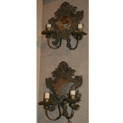 Lot 421 - Pair of Baroque Style Metal Two-Light Sconces...