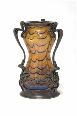Lot 4421A - Unsigned Loetz Metal Mounted Art Glass Vase...