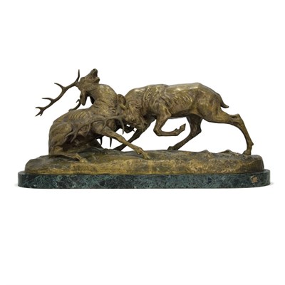 Lot 255 - Gilt-Bronze Group of Two Stags After a model...