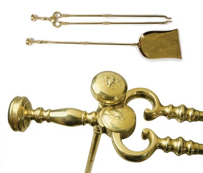 Lot 2269 - Set of Two American Brass Fire Tools 19th...