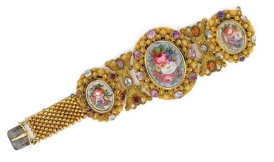 Lot 545 - Antique Gold, Painted Enamel and Colored Stone Bracelet, Bulgari