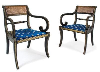 Lot 3484A - Pair of Regency Parcel Gilt and Painted Cane...