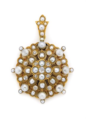 Lot 470 - Antique Gold, Button Pearl, Split Pearl and Diamond Pendant