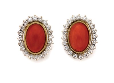 Lot 61 - Pair of Coral and Diamond Earclips