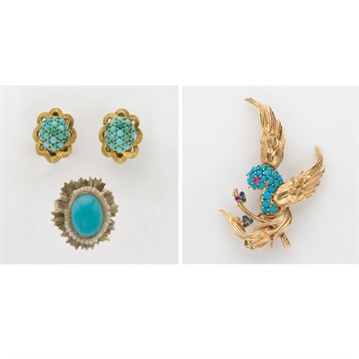 Lot 333 - Group of Gold and Turquoise Jewelry