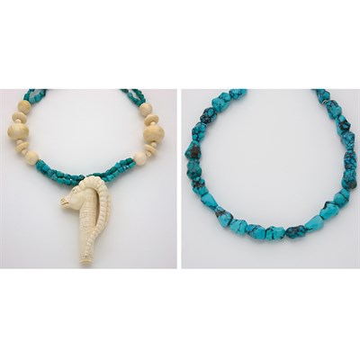 Lot 498 - Three Tumbled Turquoise and Bone Bead Necklace and Bone Ring