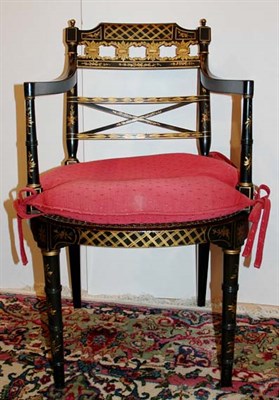 Lot 4545A - Regency Style Painted Caned Armchair The...