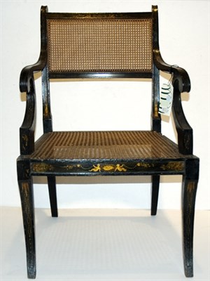 Lot 505 - Regency Black Painted and Caned Armchair
