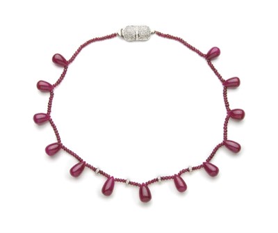 Lot 152 - Ruby Bead and Diamond Fringe Necklace