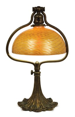 Lot 1505 - Tiffany Studios Bronze and Favrile Glass Harp...