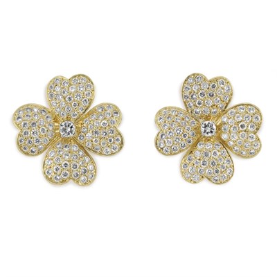 Lot 390 - Pair of Gold and Diamond Flower Earclips