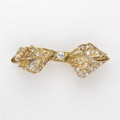 Lot 816 - Gold-Plated Platinum and Diamond Bow Brooch