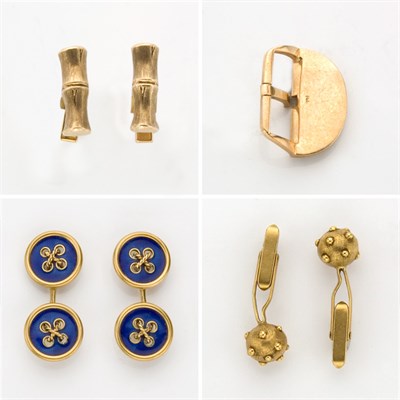 Lot 355 - Three Pairs of Gold Cufflinks and One Buckle