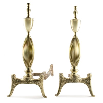 Lot 407 - Pair of Georgian Style Brass Andirons Height...