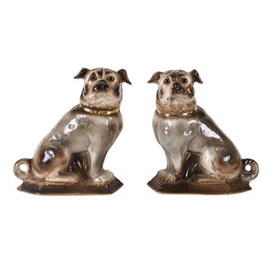 Lot 105 - Pair of Stafforshire Pottery Figures of Pugs...