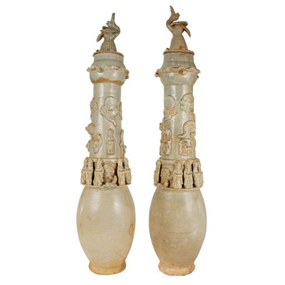 Lot 185 - Two Chinese Celadon Glazed Pottery Burial Urns...