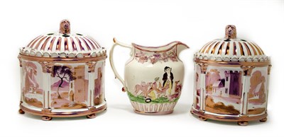 Lot 2207 - Two English Pink Lustreware Bough Pots en...
