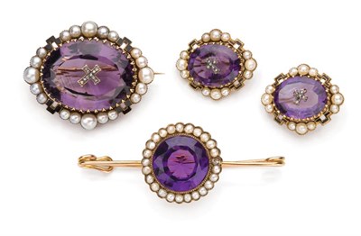Lot 32 - Group of Antique Amethyst and Split Pearl Jewelry