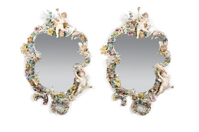 Lot 1364 - Companion Pair of Dresden Porcelain Mirrors...