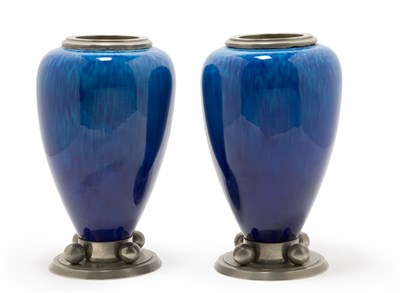 Lot 1613 - Pair of Sevres Style Pewter Mounted and Blue...