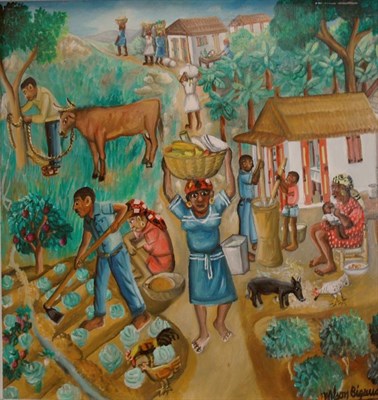 Lot 8 - Wilson Bigaud Haitian, b. 1929 Village Scene...