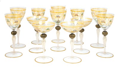 Lot 1468 - Venetian Gilt and Enameled Glass Stemware...