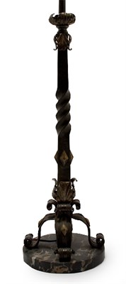 Lot 1606 - Art Deco Iron Three-Light Lamp Base The...