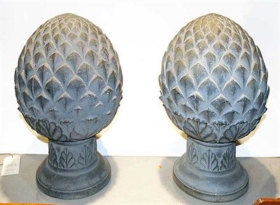 Lot 528 - Pair of Patinated-Metal Pineapple-Form Garden...