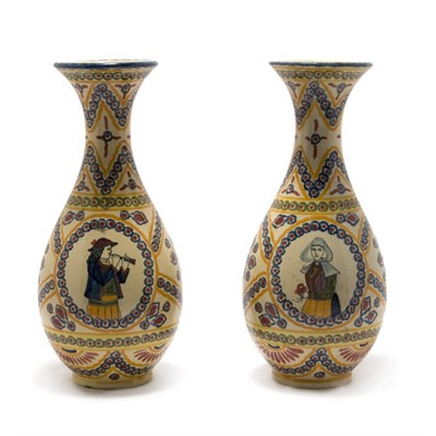 Lot 318 - Pair of Quimper Pottery Vases Height 12 1/2...
