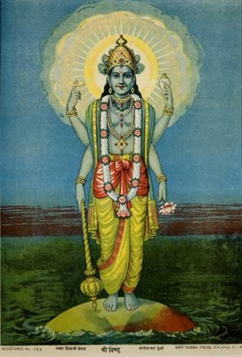 Lot 8 - Two Framed Indian Lithographs Vishnu reclining...