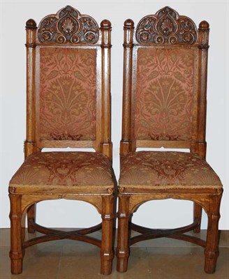 Lot 1124 - Pair of Gothic Revival Carved Oak Side Chairs...