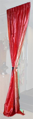 Lot 3127 - Two Pairs of Red Taffeta Curtains