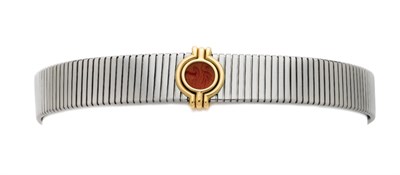 Lot 358 - Stainless Steel, Gold and Glass Intaglio Slide Choker Necklace, Bulgari