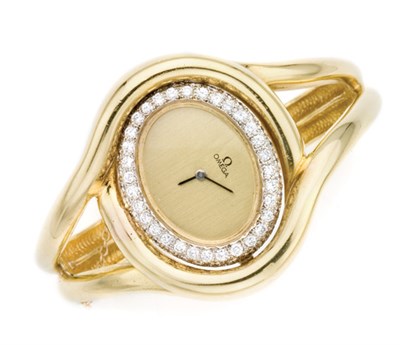Lot 144 - Gold and Diamond Bangle-Watch, Omega