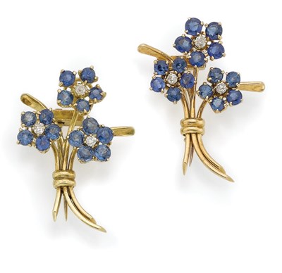 Lot 481 - Pair of Gold, Sapphire and Diamond Scatter Pins, Van Cleef & Arpels