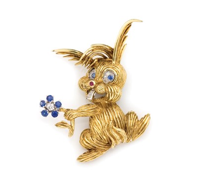 Lot 349 - Gold, Sapphire and Diamond Rabbit Brooch