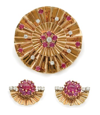 Lot 262 - Gold, Ruby and Diamond Brooch and Earclips