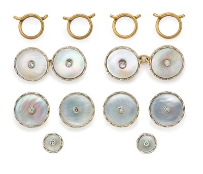 Lot 266 - Two-Color Gold, Mother-of-Pearl and Diamond Dress Set