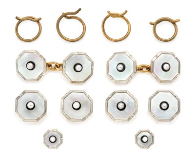 Lot 149 - Gold, Platinum, Mother-of-Pearl, Pearl and Black Enamel Dress Set