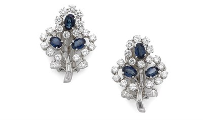Lot 428 - Pair of Sapphire and Diamond Flower Earclips/Clips Combination