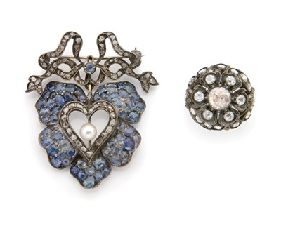 Lot 14 - Antique Sapphire, Pearl and Diamond Heart Brooch and Georgian Diamond Ring