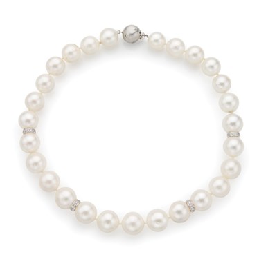 Lot 185 - Cultured Pearl and Diamond Necklace