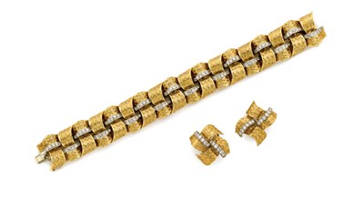 Lot 411 - Gold and Diamond Bracelet and Pair of Earclips