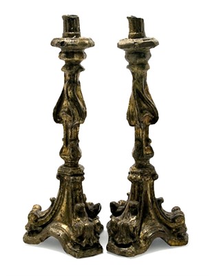 Lot 117 - Pair of Italian Rococo Gilt-Wood Candlesticks...