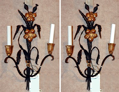 Lot 3404 - Pair of Gilt Floral Decorated Patinated-Metal...