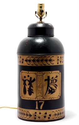 Lot 3199 - Pair of Black Tole Canisters Each mounted as a...