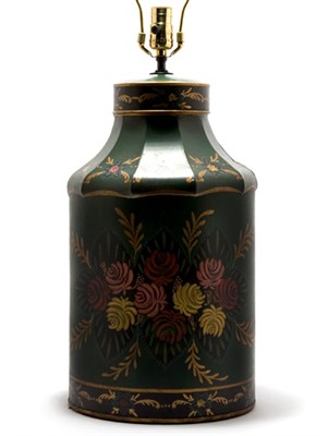 Lot 3461 - Polychrome Decorated Tole Lamp Height 30 inches.