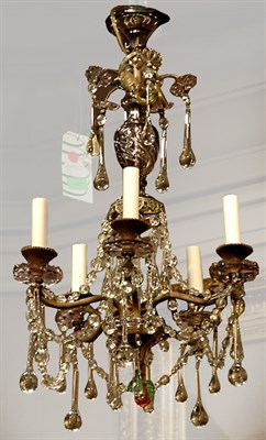 Lot 3394 - Bronze and Glass Five-Light Chandelier